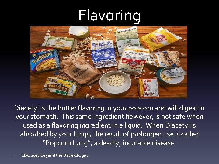 Flavoring Diacetyl is the butter flavoring in your popcorn and will digest in your