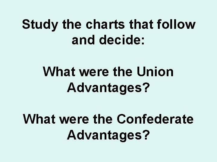 Study the charts that follow and decide: What were the Union Advantages? What were