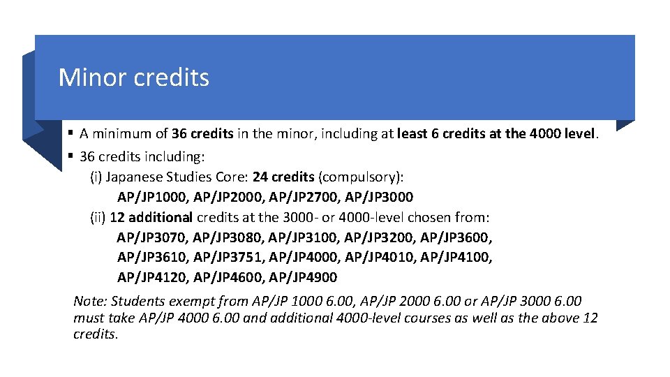 Minor credits § A minimum of 36 credits in the minor, including at least