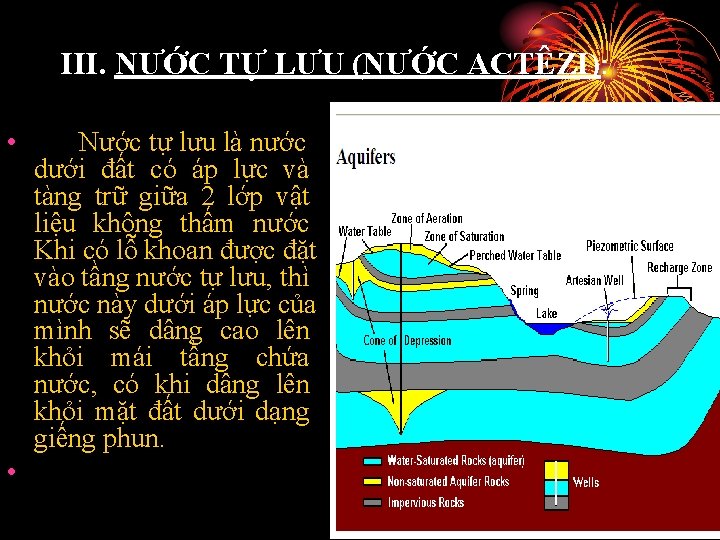III. NƯỚC TỰ LƯU (NƯỚC ACTÊZI): • • Nước tự lưu là nước dưới