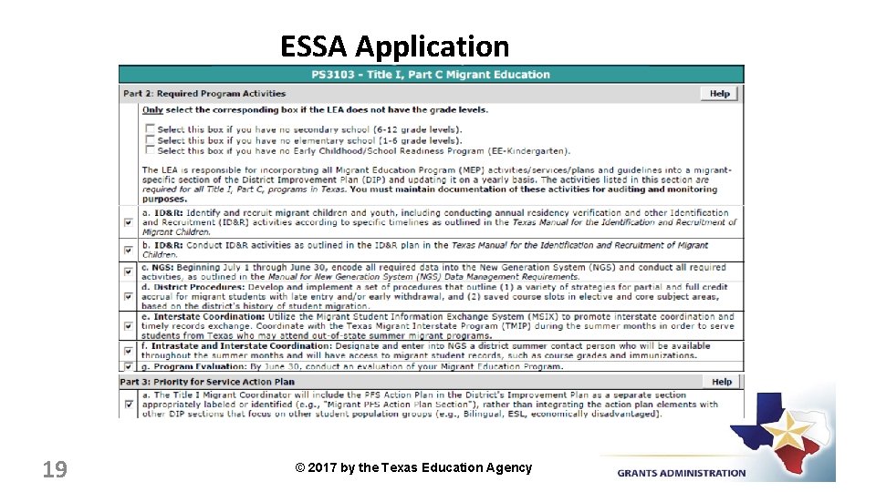 ESSA Application 19 © 2017 by the Texas Education Agency 