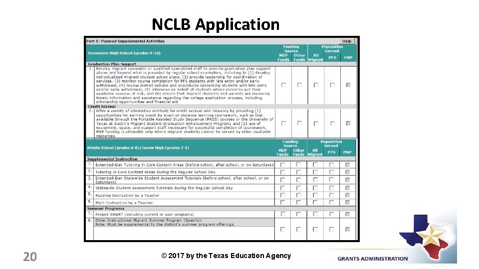 NCLB Application 20 © 2017 by the Texas Education Agency 