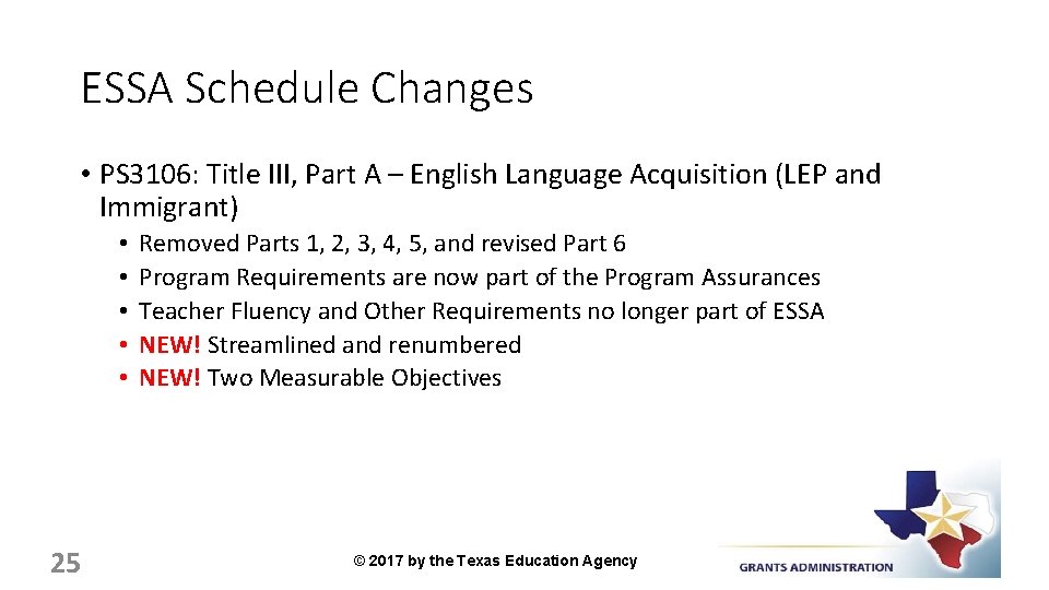 ESSA Schedule Changes • PS 3106: Title III, Part A – English Language Acquisition
