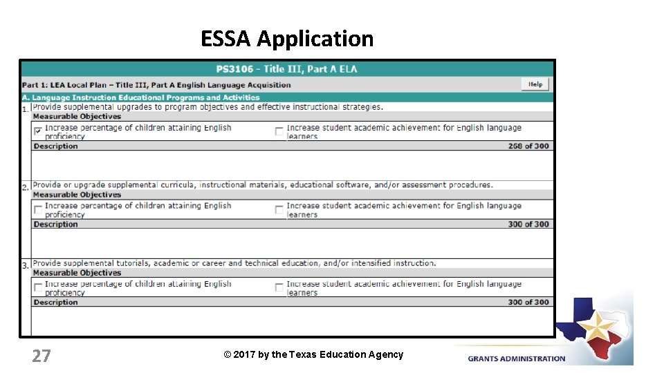 ESSA Application 27 © 2017 by the Texas Education Agency 