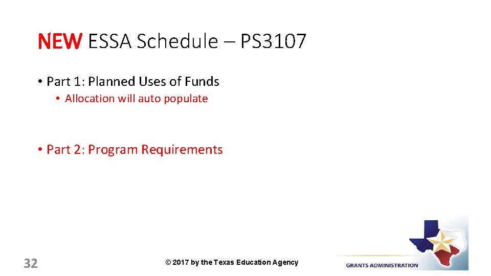 NEW ESSA Schedule – PS 3107 • Part 1: Planned Uses of Funds •