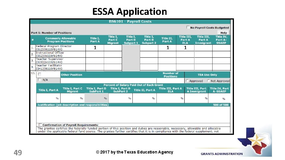 ESSA Application 1 49 1 © 2017 by the Texas Education Agency 1 