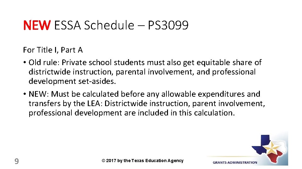 NEW ESSA Schedule – PS 3099 For Title I, Part A • Old rule: