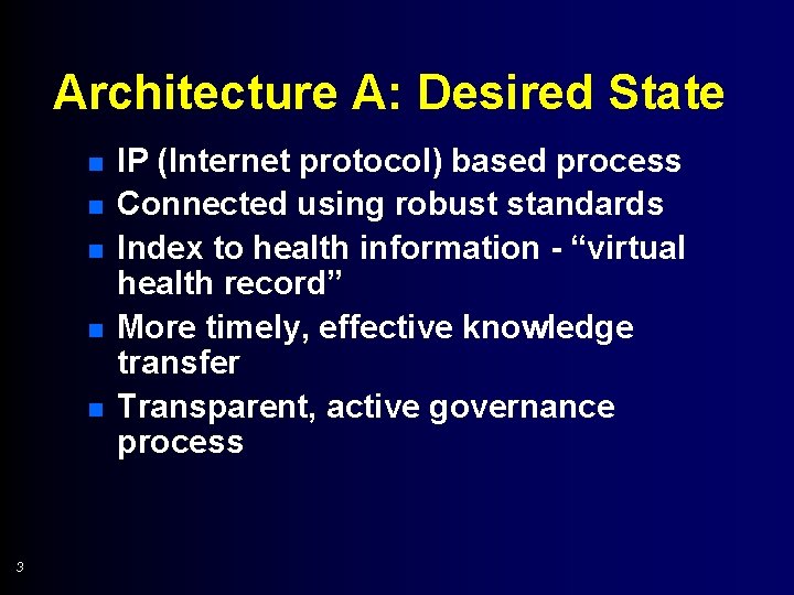 Architecture A: Desired State n n n 3 IP (Internet protocol) based process Connected