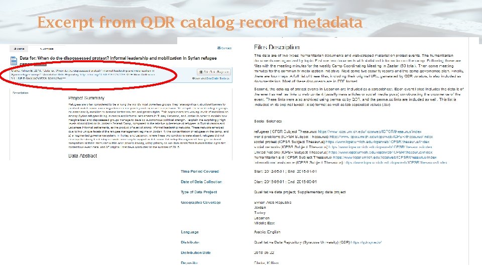 Excerpt from QDR catalog record metadata 