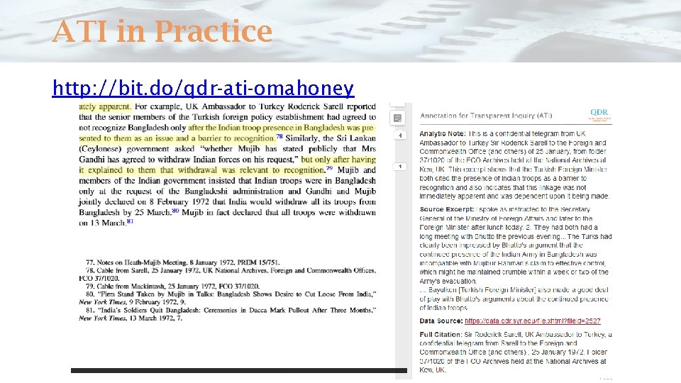 ATI in Practice http: //bit. do/qdr-ati-omahoney 