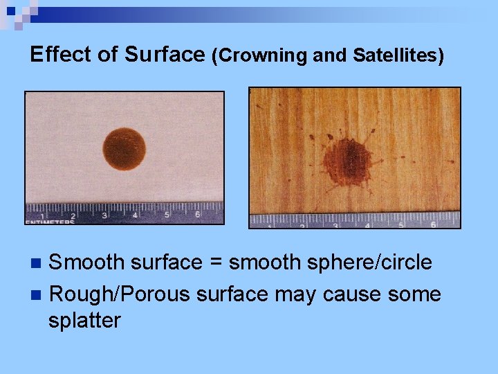 Effect of Surface (Crowning and Satellites) Smooth surface = smooth sphere/circle n Rough/Porous surface