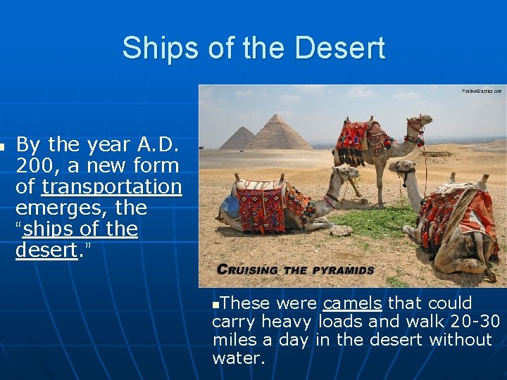 n Ships of the Desert By the year A. D. 200, a new form