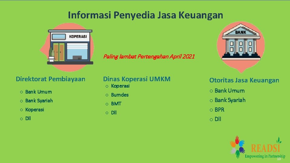 Informasi Penyedia Jasa Keuangan Paling lambat Pertengahan April 2021 Direktorat Pembiayaan o Bank Umum