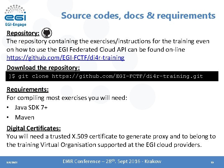 Source codes, docs & requirements Repository: The repository containing the exercises/instructions for the training