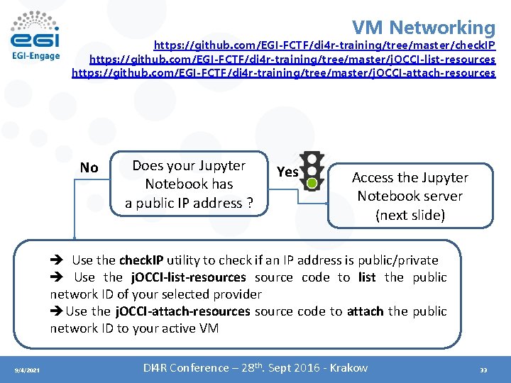 VM Networking https: //github. com/EGI-FCTF/di 4 r-training/tree/master/check. IP https: //github. com/EGI-FCTF/di 4 r-training/tree/master/j. OCCI-list-resources