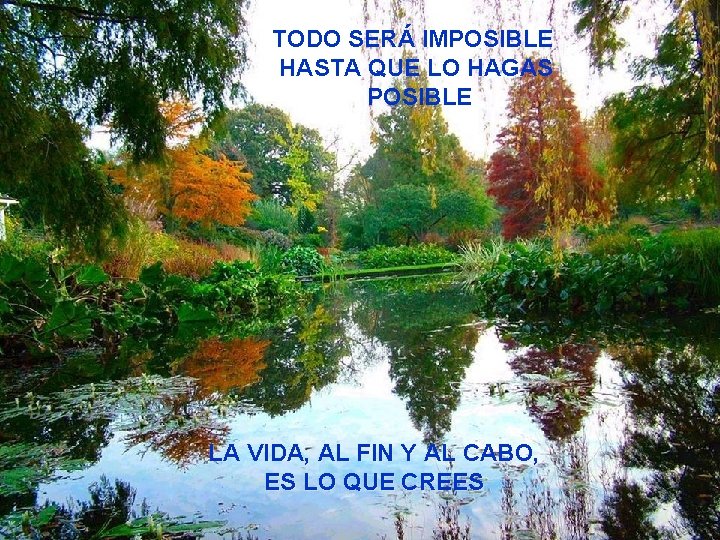 TODO SERÁ IMPOSIBLE HASTA QUE LO HAGAS POSIBLE LA VIDA, AL FIN Y AL