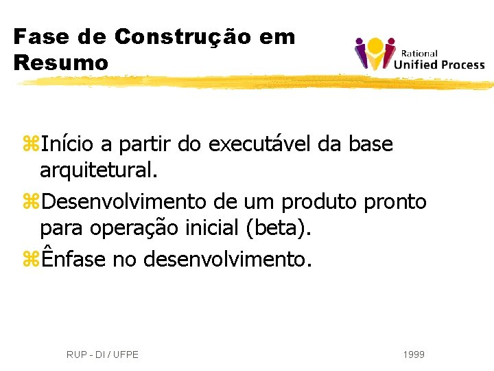 Fase de Construção em Resumo z. Início a partir do executável da base arquitetural.