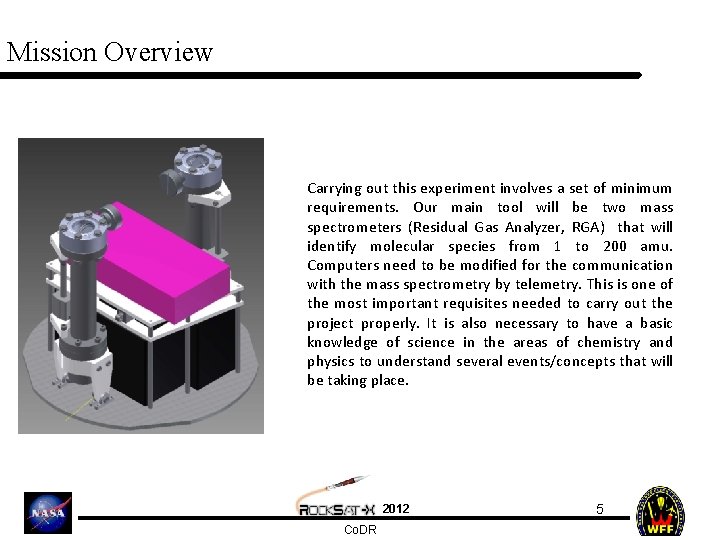 Mission Overview Carrying out this experiment involves a set of minimum requirements. Our main