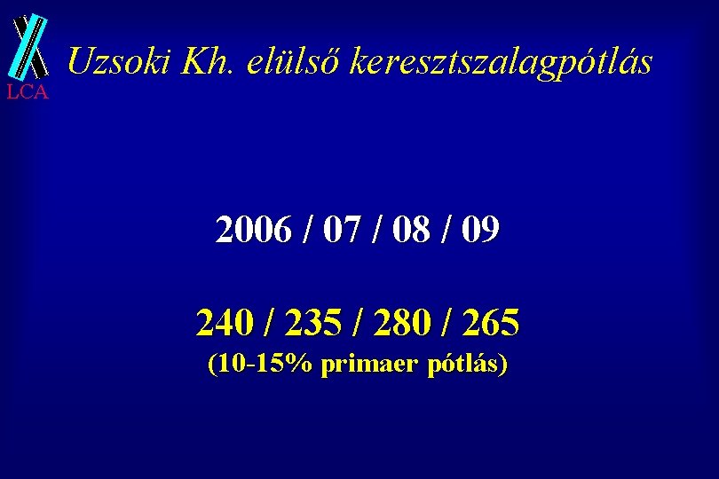 LCA Uzsoki Kh. elülső keresztszalagpótlás 2006 / 07 / 08 / 09 240 /