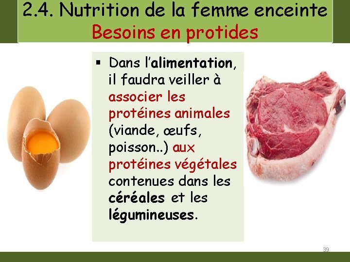 2. 4. Nutrition de la femme enceinte Besoins en protides § Dans l’alimentation, il