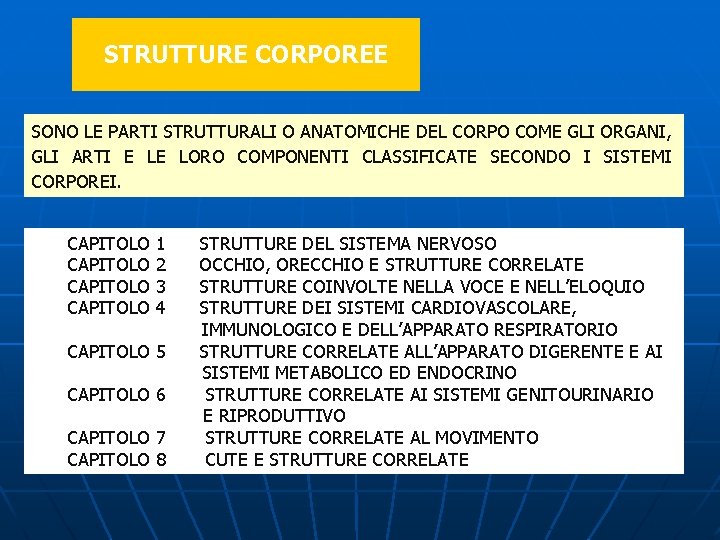 STRUTTURE CORPOREE SONO LE PARTI STRUTTURALI O ANATOMICHE DEL CORPO COME GLI ORGANI, GLI STRUTTURE CORPOREE SONO LE PARTI STRUTTURALI O ANATOMICHE DEL CORPO COME GLI ORGANI, GLI