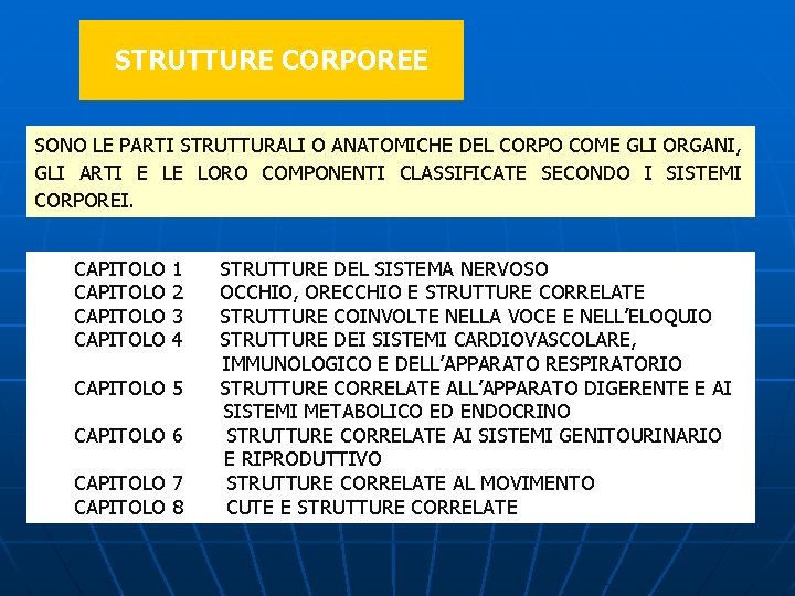 STRUTTURE CORPOREE SONO LE PARTI STRUTTURALI O ANATOMICHE DEL CORPO COME GLI ORGANI, GLI