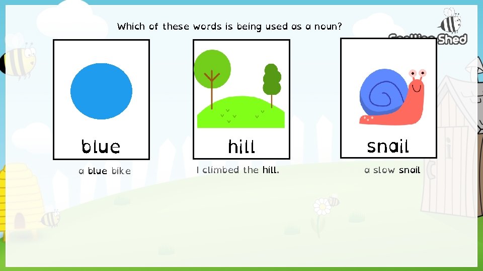 Which of these words is being used as a noun? blue a blue bike