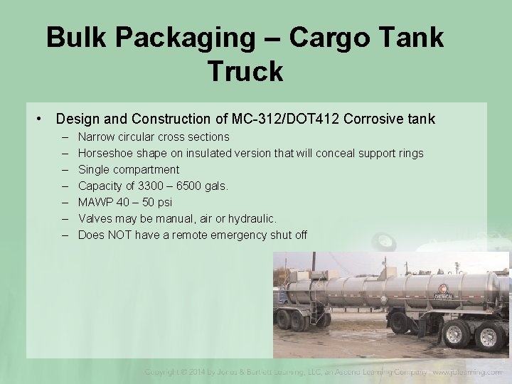 Bulk Packaging – Cargo Tank Truck • Design and Construction of MC-312/DOT 412 Corrosive