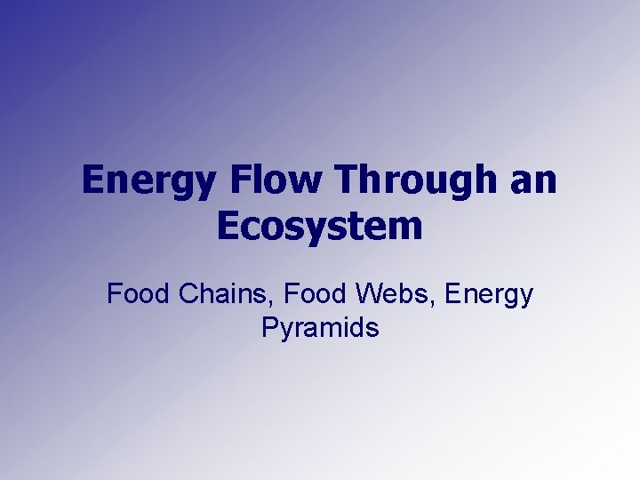 Energy Flow Through an Ecosystem Food Chains, Food Webs, Energy Pyramids 