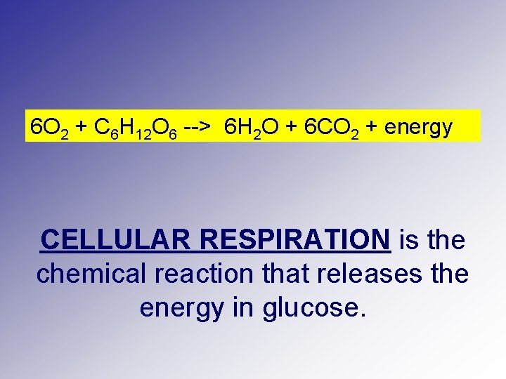 6 O 2 + C 6 H 12 O 6 --> 6 H 2