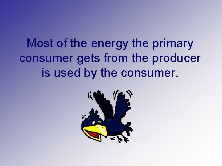 Most of the energy the primary consumer gets from the producer is used by