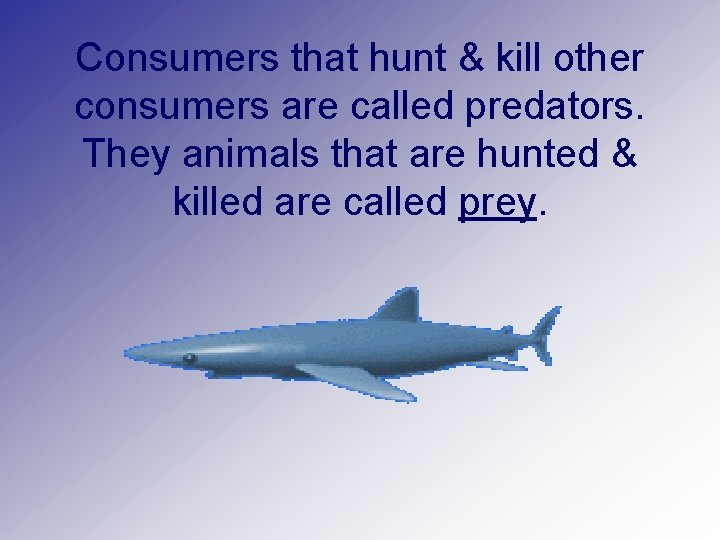 Consumers that hunt & kill other consumers are called predators. They animals that are