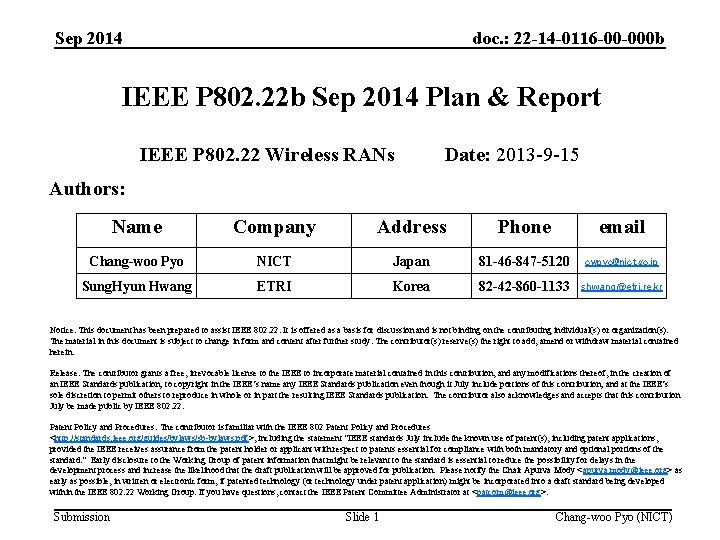 Sep 2014 doc. : 22 -14 -0116 -00 -000 b IEEE P 802. 22