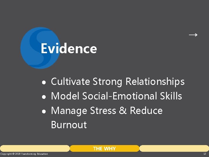 Evidence ● Cultivate Strong Relationships ● Model Social-Emotional Skills ● Manage Stress & Reduce