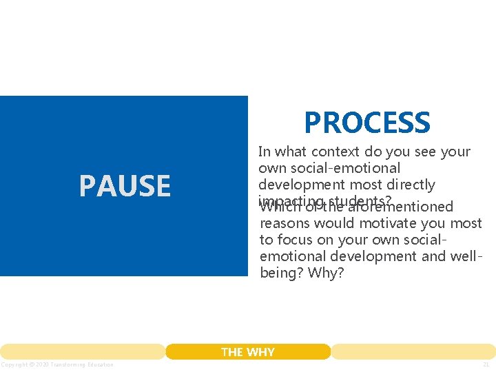 PROCESS PAUSE In what context do you see your own social-emotional development most directly