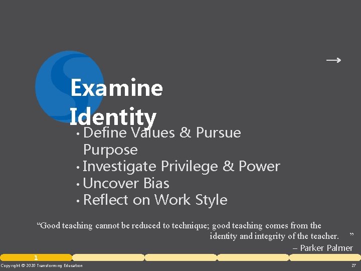 Examine Identity Define Values & Pursue Purpose • Investigate Privilege & Power • Uncover