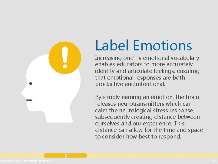 Label Emotions Increasing one’s emotional vocabulary enables educators to more accurately identify and articulate