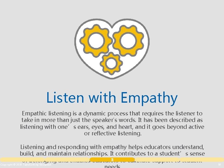 Listen with Empathy Empathic listening is a dynamic process that requires the listener to