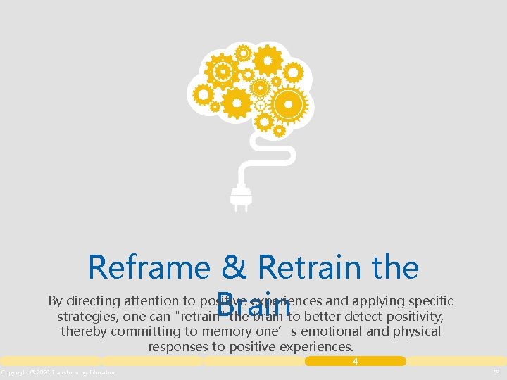 Reframe & Retrain the By directing attention to positive experiences and applying specific Brain