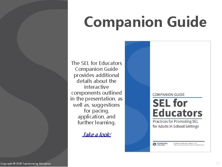 Companion Guide The SEL for Educators Companion Guide provides additional details about the interactive
