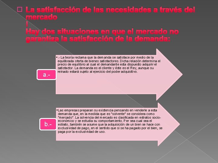 � La satisfacción de las necesidades a través del mercado Hay dos situaciones en