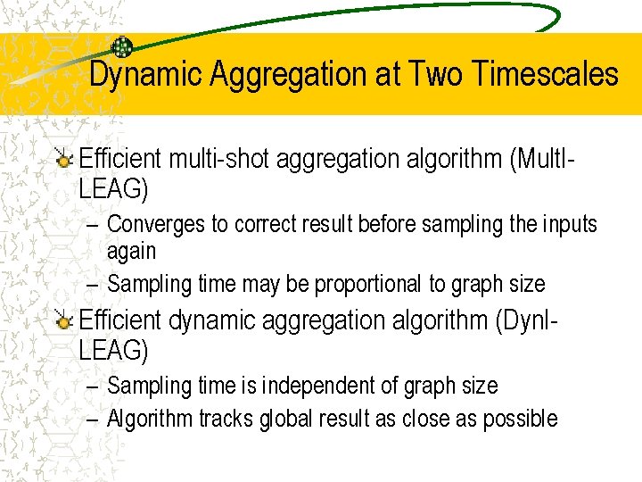 Dynamic Aggregation at Two Timescales Efficient multi-shot aggregation algorithm (Mult. ILEAG) – Converges to