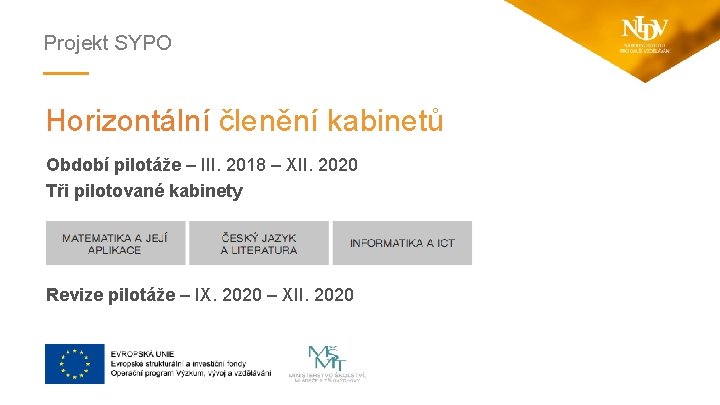 Projekt SYPO Horizontální členění kabinetů Období pilotáže – III. 2018 – XII. 2020 Tři
