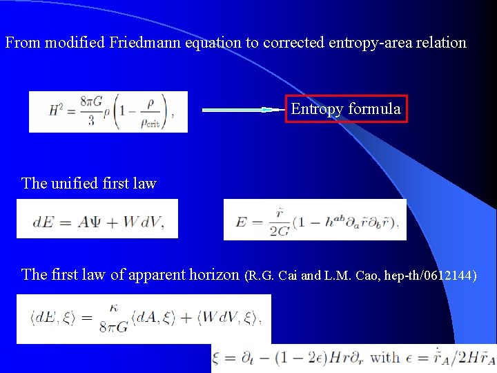 From modified Friedmann equation to corrected entropy-area relation Entropy formula The unified first law