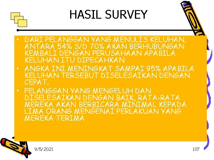 HASIL SURVEY • DARI PELANGGAN YANG MENULIS KELUHAN, ANTARA 54% S/D 70% AKAN BERHUBUNGAN