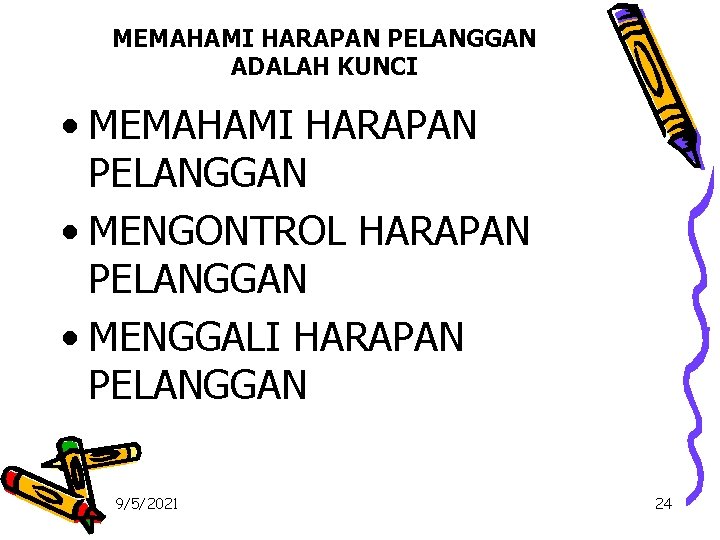 MEMAHAMI HARAPAN PELANGGAN ADALAH KUNCI • MEMAHAMI HARAPAN PELANGGAN • MENGONTROL HARAPAN PELANGGAN •