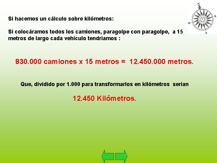 Si hacemos un cálculo sobre kilómetros: Si colocáramos todos los camiones, paragolpe con paragolpe,