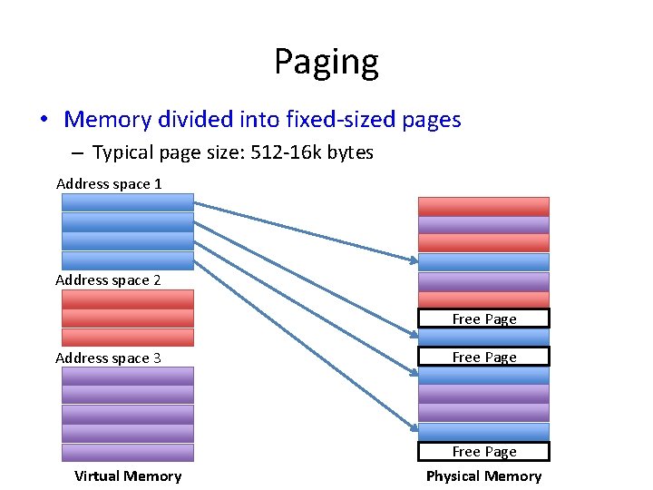 Paging • Memory divided into fixed-sized pages – Typical page size: 512 -16 k Paging • Memory divided into fixed-sized pages – Typical page size: 512 -16 k