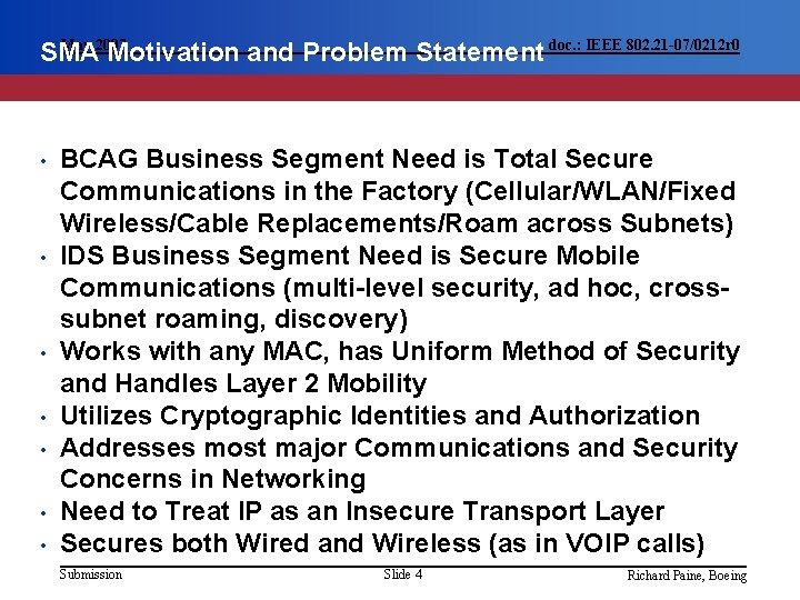 May 2007 SMA Motivation and Problem Statement doc. : IEEE 802. 21 -07/0212 r