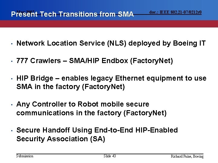 May 2007 Present Tech Transitions from SMA doc. : IEEE 802. 21 -07/0212 r